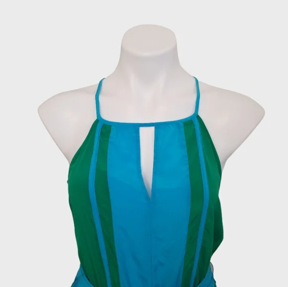 JayGodfry | Blue and Green Color Block Silk Maxi Dress - Picture 4 of 7